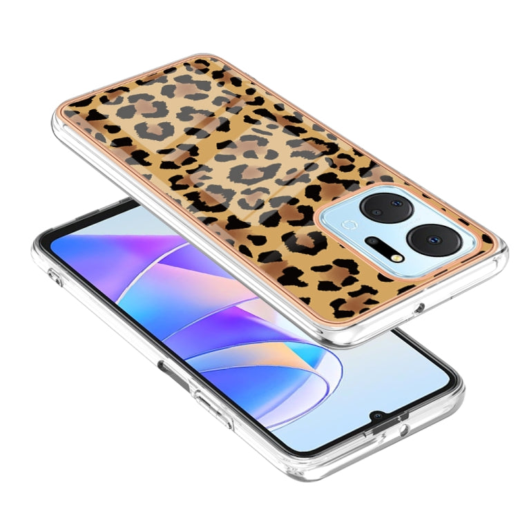 For Honor X7a Electroplating Marble Dual-side IMD Phone Case(Leopard Print) - Honor Cases by PMC Jewellery | Online Shopping South Africa | PMC Jewellery | Buy Now Pay Later Mobicred