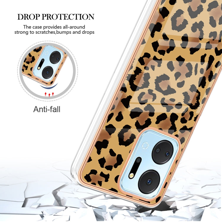 For Honor X7a Electroplating Marble Dual-side IMD Phone Case(Leopard Print) - Honor Cases by PMC Jewellery | Online Shopping South Africa | PMC Jewellery | Buy Now Pay Later Mobicred