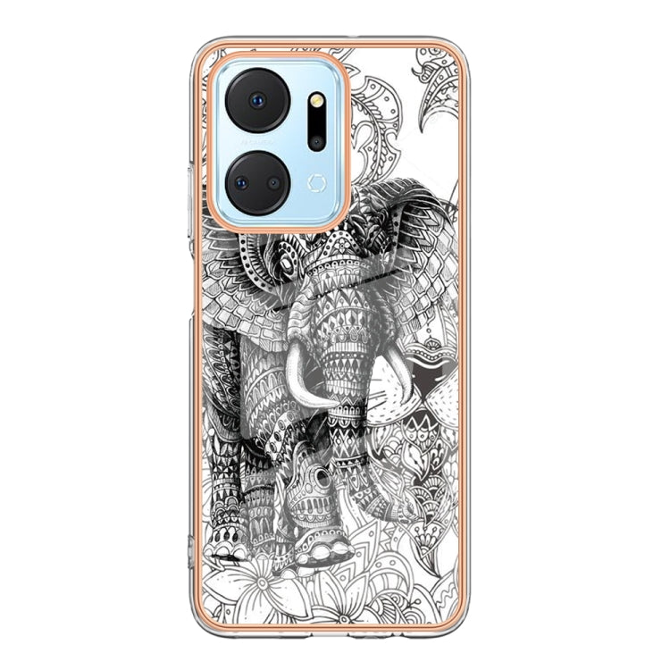 For Honor X7a Electroplating Marble Dual-side IMD Phone Case(Totem Elephant) - Honor Cases by PMC Jewellery | Online Shopping South Africa | PMC Jewellery | Buy Now Pay Later Mobicred