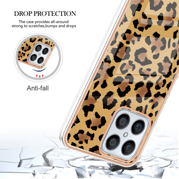 For Honor X8 4G Electroplating Marble Dual-side IMD Phone Case(Leopard Print) - Honor Cases by PMC TechLife | Online Shopping South Africa | PMC TechLife | Buy Now Pay Later Mobicred