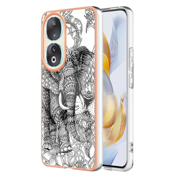 For Honor 90 5G Electroplating Marble Dual-side IMD Phone Case(Totem Elephant) - Honor Cases by PMC Jewellery | Online Shopping South Africa | PMC Jewellery | Buy Now Pay Later Mobicred