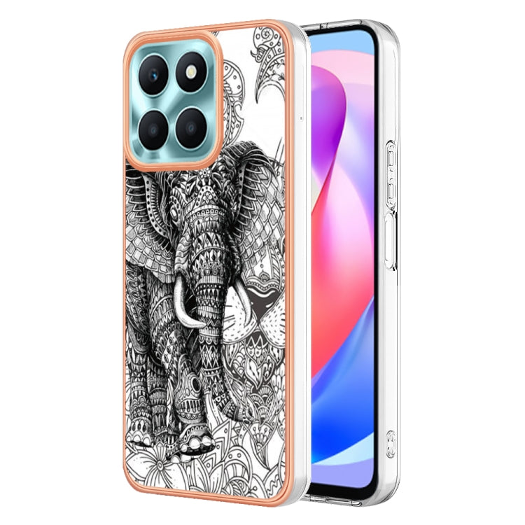 For Honor X6a Electroplating Marble Dual-side IMD Phone Case(Totem Elephant) - Honor Cases by PMC Jewellery | Online Shopping South Africa | PMC Jewellery | Buy Now Pay Later Mobicred