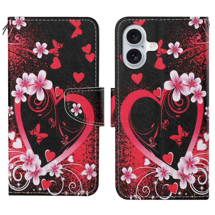 For iPhone 16 3D Colored Drawing Flip Leather Phone Case(Red Heart) - iPhone 16 Cases by PMC Jewellery | Online Shopping South Africa | PMC Jewellery | Buy Now Pay Later Mobicred