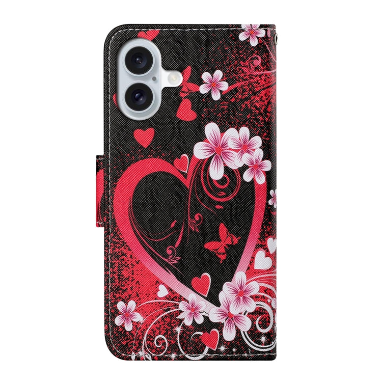 For iPhone 16 3D Colored Drawing Flip Leather Phone Case(Red Heart) - iPhone 16 Cases by PMC Jewellery | Online Shopping South Africa | PMC Jewellery | Buy Now Pay Later Mobicred