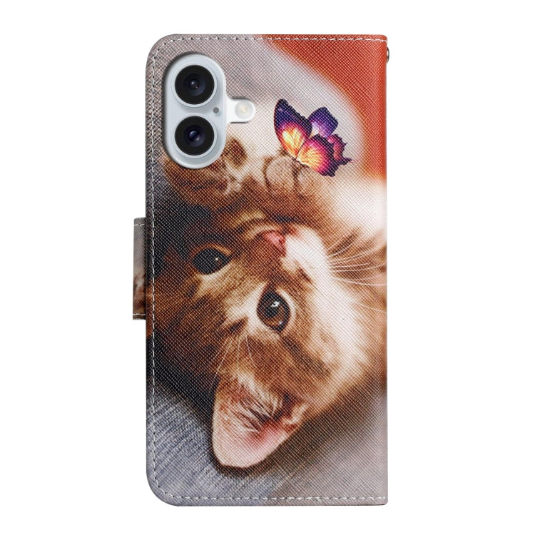 For iPhone 16 3D Colored Drawing Flip Leather Phone Case(Butterfly Cat) - iPhone 16 Cases by PMC TechLife | Online Shopping South Africa | PMC TechLife | Buy Now Pay Later Mobicred