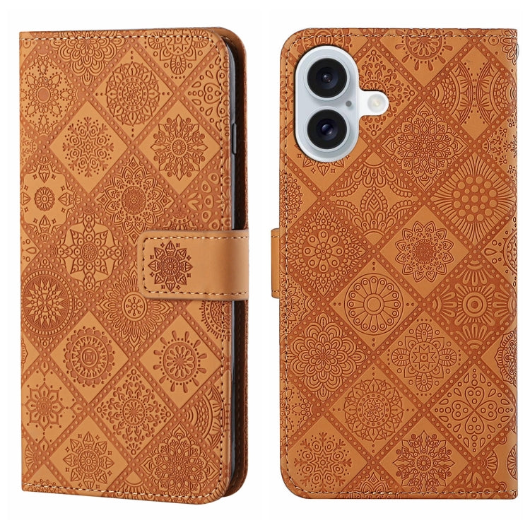 For iPhone 16 Plus Ethnic Style Embossed Pattern Leather Phone Case(Brown) - iPhone 16 Plus Cases by PMC TechLife | Online Shopping South Africa | PMC TechLife | Buy Now Pay Later Mobicred