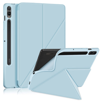 For Samsung Galaxy Tab S9 Cloth Texture Multi-folding Horizontal Flip Leather Tablet Case(Sky Blue) - Galaxy Tab S9 Cases by PMC Jewellery | Online Shopping South Africa | PMC Jewellery | Buy Now Pay Later Mobicred