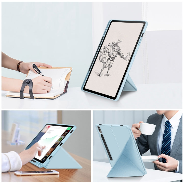 For Samsung Galaxy Tab S9 Cloth Texture Multi-folding Horizontal Flip Leather Tablet Case(Sky Blue) - Galaxy Tab S9 Cases by PMC Jewellery | Online Shopping South Africa | PMC Jewellery | Buy Now Pay Later Mobicred