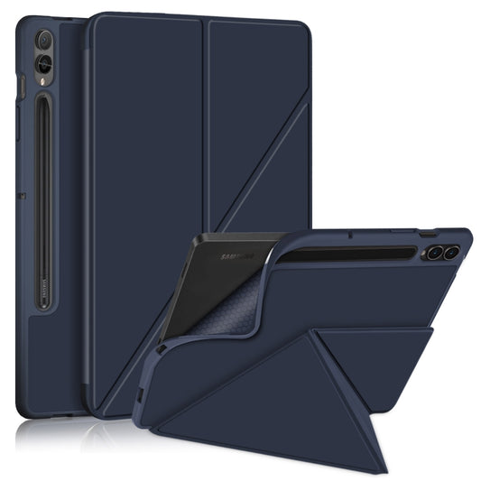 For Samsung Galaxy Tab S9+ Cloth Texture Multi-folding Horizontal Flip Leather Tablet Case(Dark Blue) - Galaxy Tab S9+ Cases by PMC Jewellery | Online Shopping South Africa | PMC Jewellery | Buy Now Pay Later Mobicred