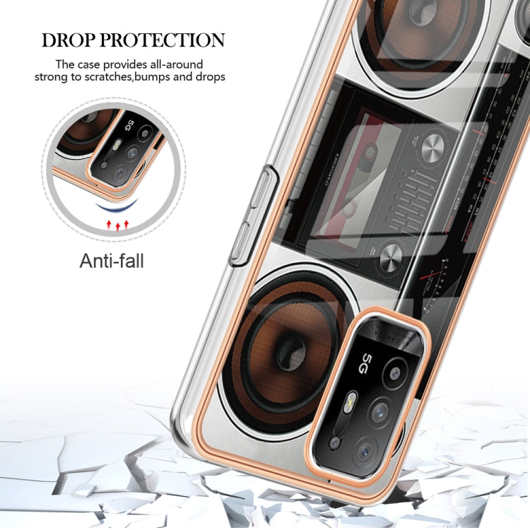 For OPPO A94 5G / A95 5G Electroplating Marble Dual-side IMD Phone Case(Retro Radio) - OPPO Cases by PMC Jewellery | Online Shopping South Africa | PMC Jewellery | Buy Now Pay Later Mobicred