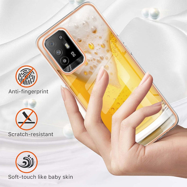 For OPPO A94 5G / A95 5G Electroplating Marble Dual-side IMD Phone Case(Draft Beer) - OPPO Cases by PMC Jewellery | Online Shopping South Africa | PMC Jewellery | Buy Now Pay Later Mobicred