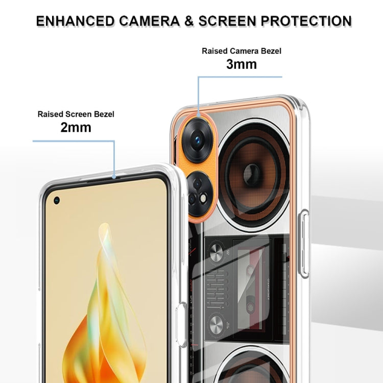 For OPPO Reno8 T 4G Electroplating Marble Dual-side IMD Phone Case(Retro Radio) - OPPO Cases by PMC Jewellery | Online Shopping South Africa | PMC Jewellery | Buy Now Pay Later Mobicred