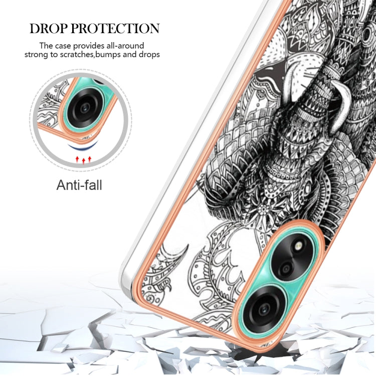 For OPPO A78 4G Electroplating Marble Dual-side IMD Phone Case(Totem Elephant) - OPPO Cases by PMC TechLife | Online Shopping South Africa | PMC TechLife | Buy Now Pay Later Mobicred