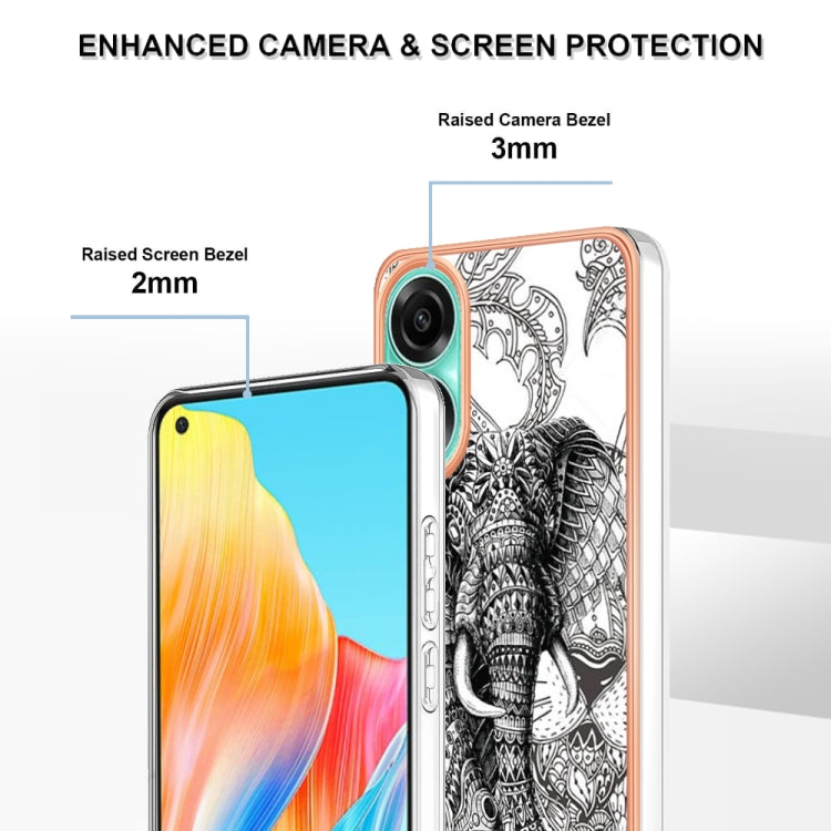 For OPPO A78 4G Electroplating Marble Dual-side IMD Phone Case(Totem Elephant) - OPPO Cases by PMC TechLife | Online Shopping South Africa | PMC TechLife | Buy Now Pay Later Mobicred