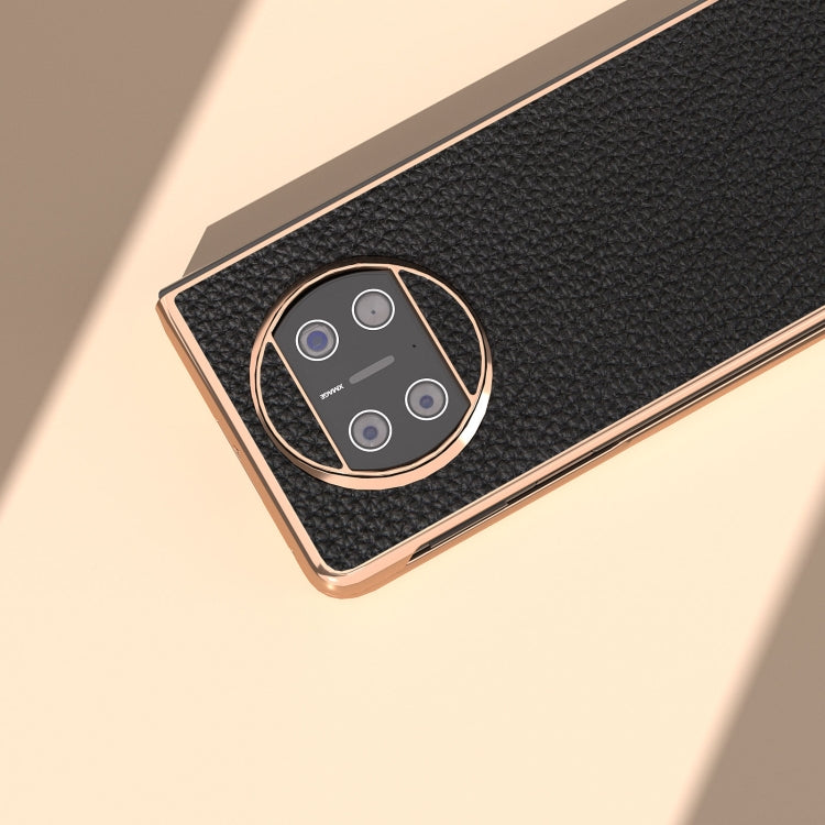 For Huawei Mate X3 Electroplating Genuine Leather Litchi Texture Phone Case(Black) - Huawei Cases by PMC TechLife | Online Shopping South Africa | PMC TechLife | Buy Now Pay Later Mobicred