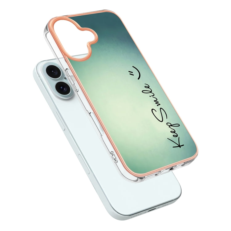 For iPhone 16 Electroplating Marble Dual-side IMD Phone Case(Smile) - iPhone 16 Cases by PMC TechLife | Online Shopping South Africa | PMC TechLife | Buy Now Pay Later Mobicred