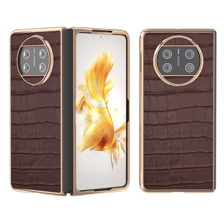 For Huawei Mate X3 Electroplating Crocodile Texture Genuine Leather Phone Case(Brown) - Huawei Cases by PMC TechLife | Online Shopping South Africa | PMC TechLife | Buy Now Pay Later Mobicred