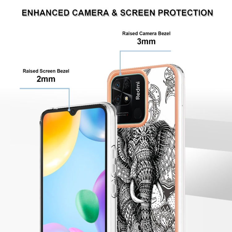 For Xiaomi Redmi 10C Electroplating Marble Dual-side IMD Phone Case(Totem Elephant) - Xiaomi Cases by PMC TechLife | Online Shopping South Africa | PMC TechLife | Buy Now Pay Later Mobicred