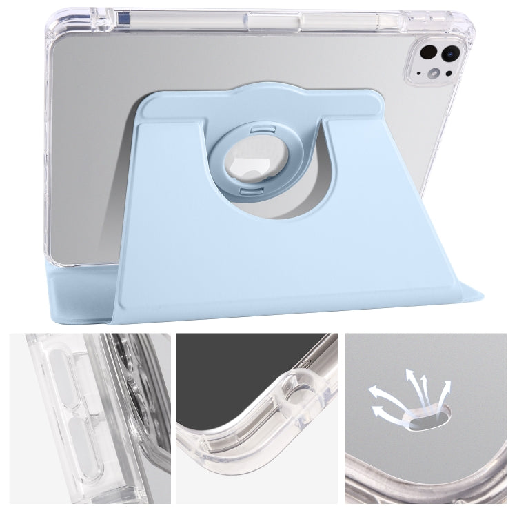 For iPad Pro 11 2024 Clear Acrylic 360 Rotation Detachable Leather Tablet Case(Ice Blue) - iPad Pro 11 2024 Cases by PMC Jewellery | Online Shopping South Africa | PMC Jewellery | Buy Now Pay Later Mobicred