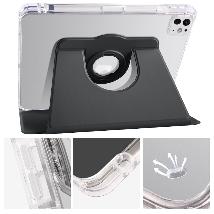 For iPad Pro 11 2024 Clear Acrylic 360 Rotation Detachable Leather Tablet Case(Black) - iPad Pro 11 2024 Cases by PMC TechLife | Online Shopping South Africa | PMC TechLife | Buy Now Pay Later Mobicred