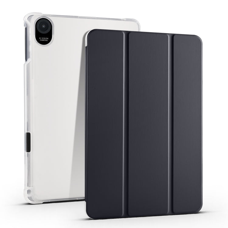 For Honor Pad 8 3-folding Transparent TPU Smart Leather Tablet Case(Black) - Honor by PMC TechLife | Online Shopping South Africa | PMC TechLife | Buy Now Pay Later Mobicred