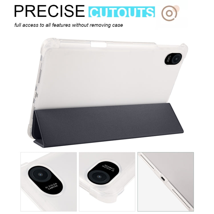 For Honor Pad 8 3-folding Transparent TPU Smart Leather Tablet Case(Black) - Honor by PMC TechLife | Online Shopping South Africa | PMC TechLife | Buy Now Pay Later Mobicred