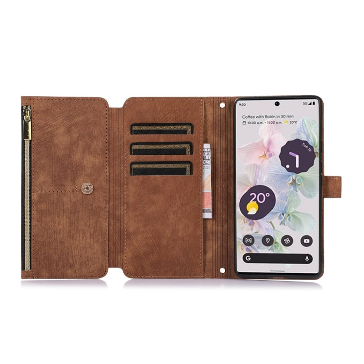 For Google Pixel 7a Dream 9-Card Wallet Zipper Bag Leather Phone Case(Brown) - Google Cases by PMC TechLife | Online Shopping South Africa | PMC TechLife | Buy Now Pay Later Mobicred
