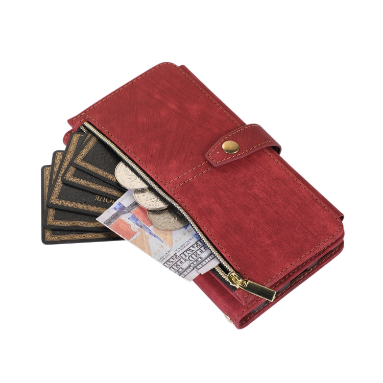 For Google Pixel 6a Dream 9-Card Wallet Zipper Bag Leather Phone Case(Red) - Google Cases by PMC TechLife | Online Shopping South Africa | PMC TechLife | Buy Now Pay Later Mobicred