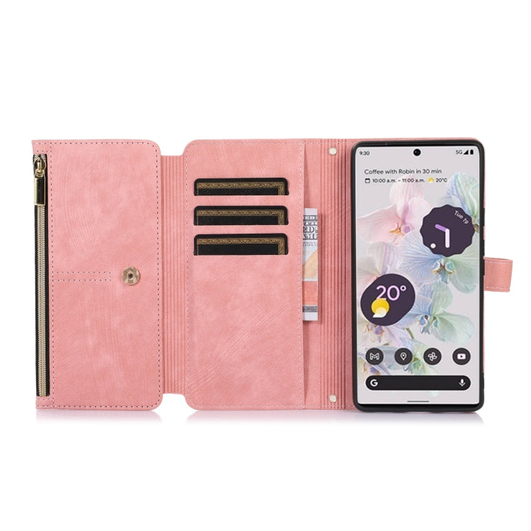 For Google Pixel 6a Dream 9-Card Wallet Zipper Bag Leather Phone Case(Pink) - Google Cases by PMC Jewellery | Online Shopping South Africa | PMC Jewellery | Buy Now Pay Later Mobicred