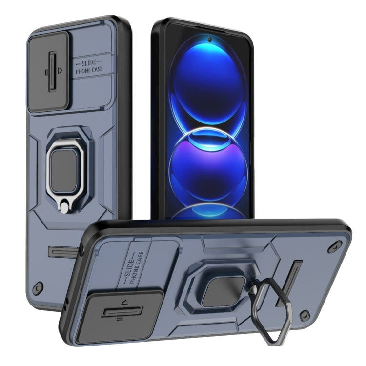 For Xiaomi Redmi Note 12 5G Global Sliding Camshield TPU + PC Shockproof Phone Case with Holder(Blue) - Xiaomi Cases by PMC TechLife | Online Shopping South Africa | PMC TechLife | Buy Now Pay Later Mobicred