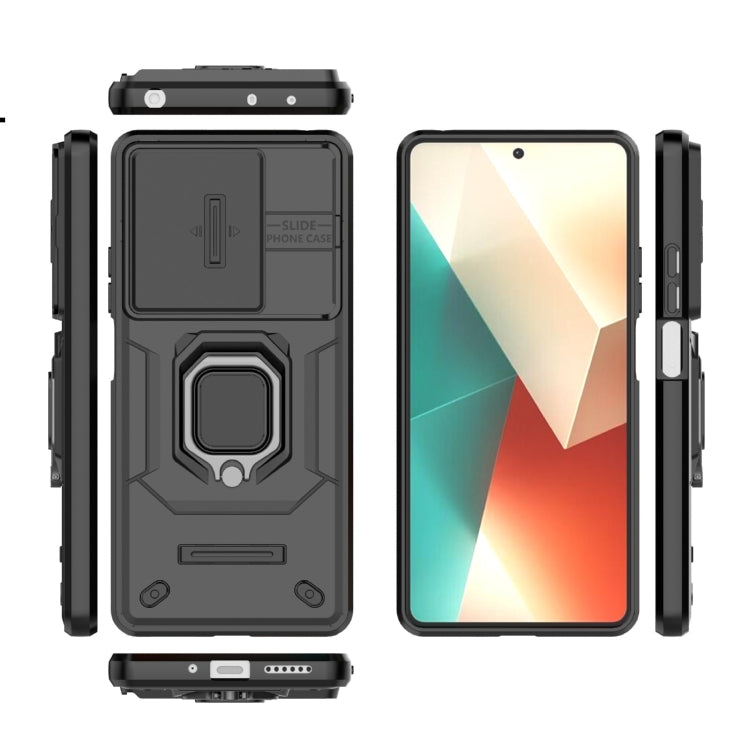 For Xiaomi Redmi Note 13 5G Sliding Camshield TPU + PC Shockproof Phone Case with Holder(Black) - Note 13 Cases by PMC Jewellery | Online Shopping South Africa | PMC Jewellery | Buy Now Pay Later Mobicred