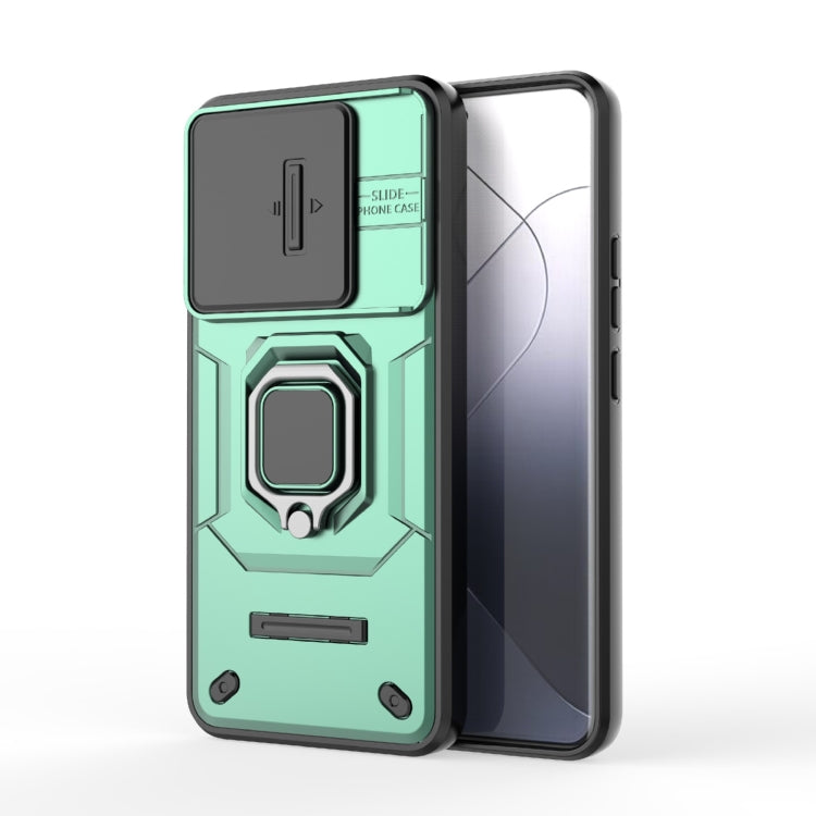 For Xiaomi 14 Pro 5G Sliding Camshield TPU + PC Shockproof Phone Case with Holder(Green) - 14 Pro Cases by PMC Jewellery | Online Shopping South Africa | PMC Jewellery | Buy Now Pay Later Mobicred