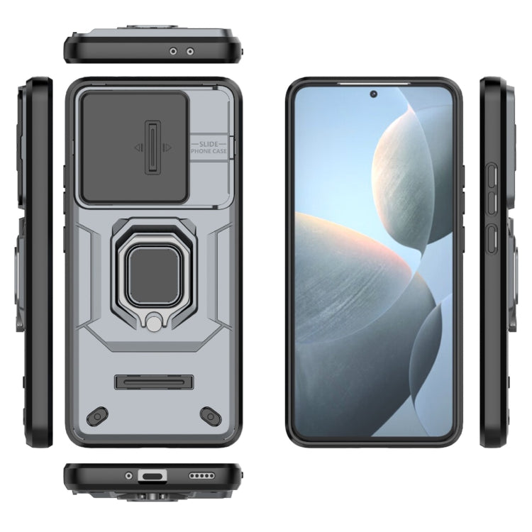 For Xiaomi Redmi K70 5G Sliding Camshield TPU + PC Shockproof Phone Case with Holder(Grey) - K70 Cases by PMC TechLife | Online Shopping South Africa | PMC TechLife