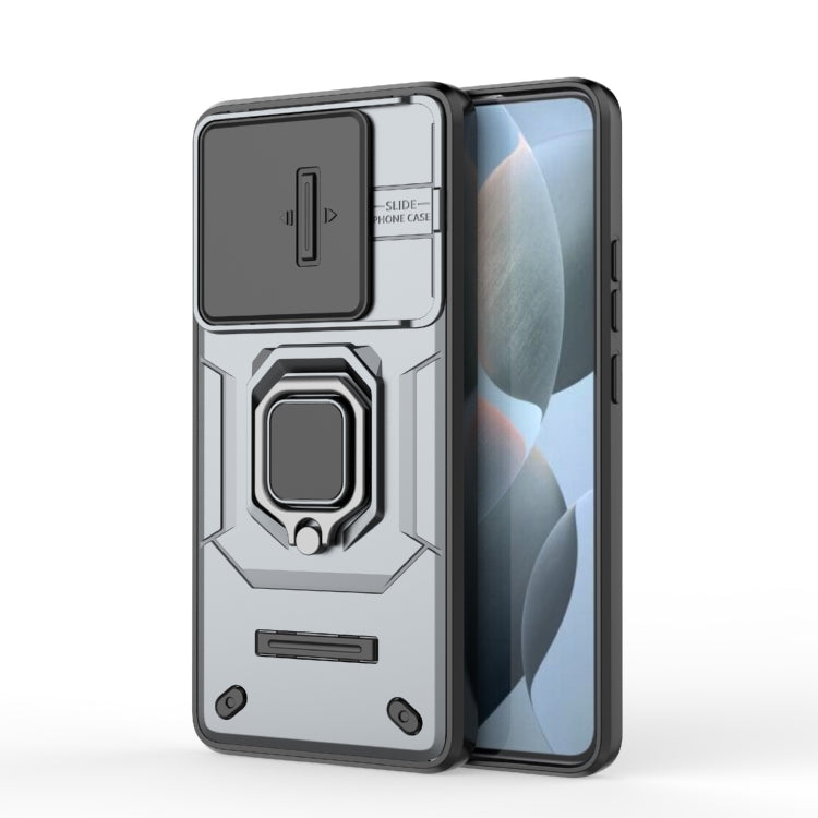 For Xiaomi Redmi K70E 5G Sliding Camshield TPU + PC Shockproof Phone Case with Holder(Grey) - K70E Cases by PMC TechLife | Online Shopping South Africa | PMC TechLife | Buy Now Pay Later Mobicred