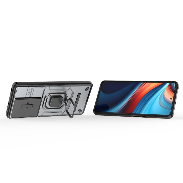 For Xiaomi Redmi Note 13R Pro 5G Sliding Camshield TPU + PC Shockproof Phone Case with Holder(Grey) - Xiaomi Cases by PMC TechLife | Online Shopping South Africa | PMC TechLife | Buy Now Pay Later Mobicred
