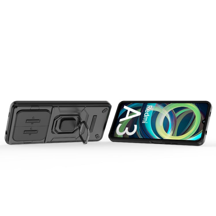 For Xiaomi Redmi A3 4G Global Sliding Camshield TPU + PC Shockproof Phone Case with Holder(Black) - Xiaomi Cases by PMC TechLife | Online Shopping South Africa | PMC TechLife