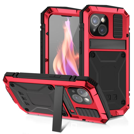 For iPhone 15 Plus R-JUST Shockproof Life Waterproof Dust-proof Metal + Silicone Phone Case with Holder(Red) - iPhone 15 Plus Cases by R-JUST | Online Shopping South Africa | PMC Jewellery