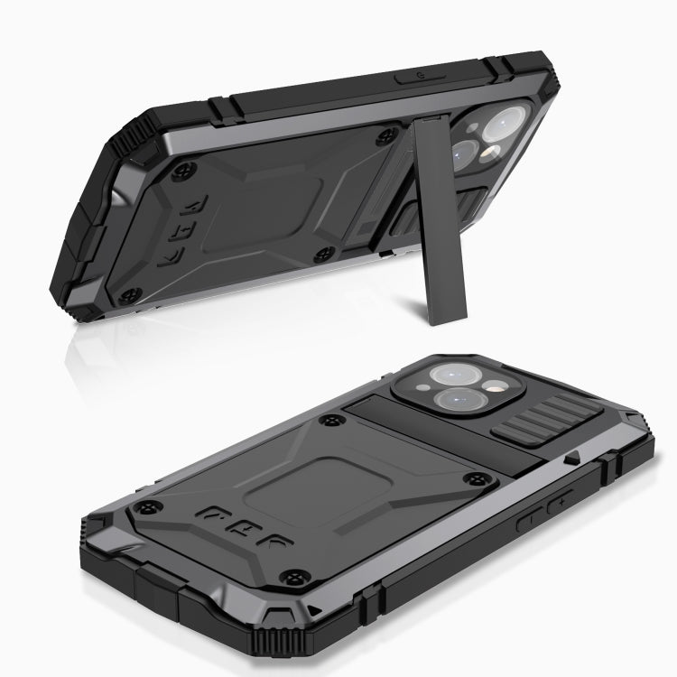 For iPhone 15 R-JUST Shockproof Life Waterproof Dust-proof Metal + Silicone Phone Case with Holder(Black) - iPhone 15 Cases by R-JUST | Online Shopping South Africa | PMC Jewellery