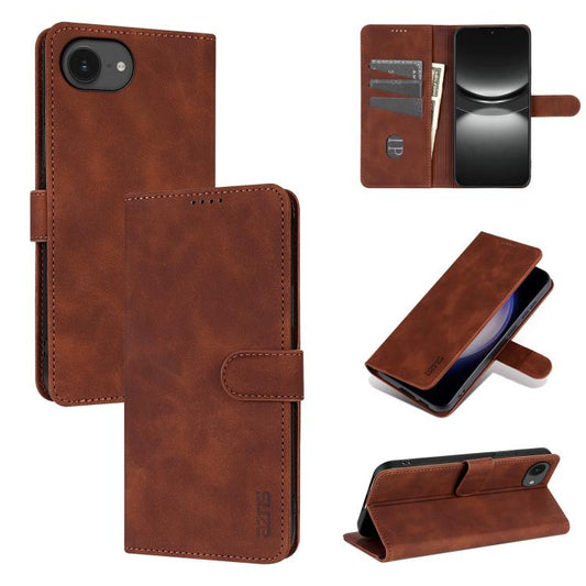 For iPhone 16e AZNS Skin Feel Calf Texture Flip Leather Phone Case(Brown) - iPhone 16e Cases by AZNS | Online Shopping South Africa | PMC Jewellery | Buy Now Pay Later Mobicred