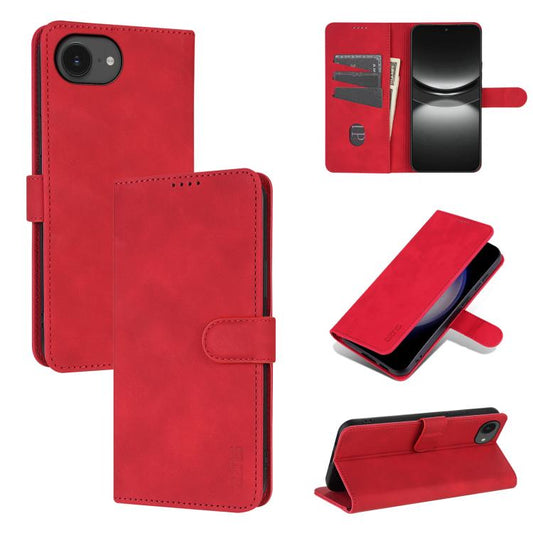 For iPhone 16e AZNS Skin Feel Calf Texture Flip Leather Phone Case(Red) - iPhone 16e Cases by AZNS | Online Shopping South Africa | PMC Jewellery | Buy Now Pay Later Mobicred