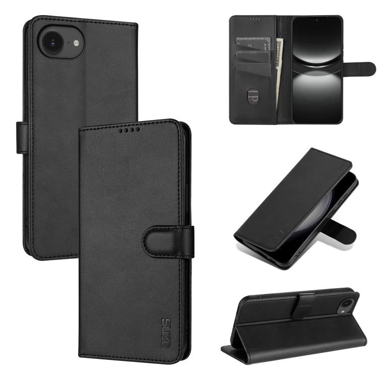 For iPhone 16e AZNS Skin Feel Calf Texture Flip Leather Phone Case(Black) - iPhone 16e Cases by AZNS | Online Shopping South Africa | PMC TechLife | Buy Now Pay Later Mobicred