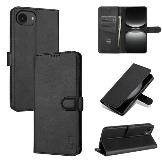 For iPhone 16e AZNS Skin Feel Calf Texture Flip Leather Phone Case(Black) - iPhone 16e Cases by AZNS | Online Shopping South Africa | PMC Jewellery | Buy Now Pay Later Mobicred