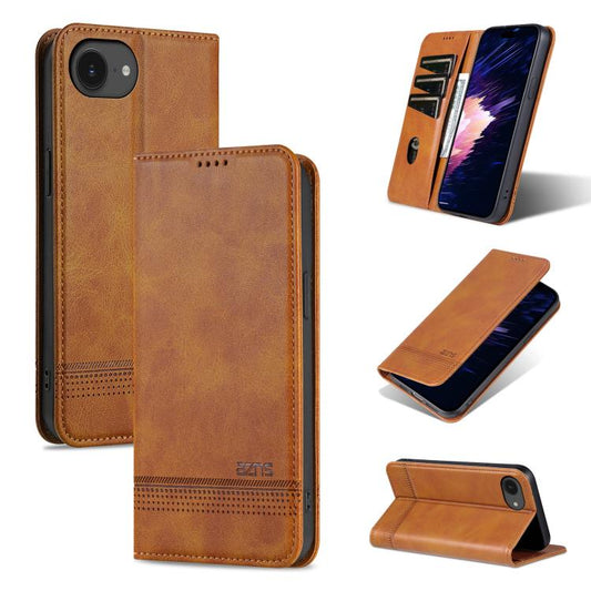 For iPhone 16e AZNS Magnetic Calf Texture Flip Leather Phone Case(Light Brown) - iPhone 16e Cases by AZNS | Online Shopping South Africa | PMC Jewellery | Buy Now Pay Later Mobicred