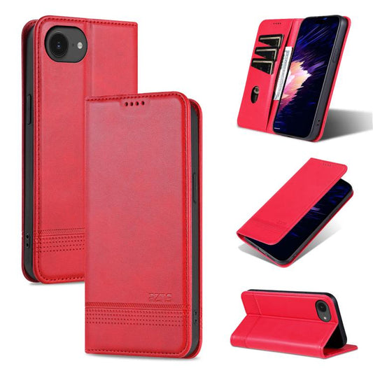 For iPhone 16e AZNS Magnetic Calf Texture Flip Leather Phone Case(Red) - iPhone 16e Cases by AZNS | Online Shopping South Africa | PMC Jewellery | Buy Now Pay Later Mobicred