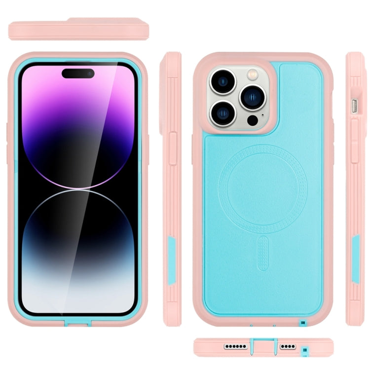 For iPhone 15 Pro Max Defender Series XT MagSafe Magnetic PC + TPU Shockproof Phone Case(Turquoise+Pink) - iPhone 15 Pro Max Cases by PMC TechLife | Online Shopping South Africa | PMC TechLife