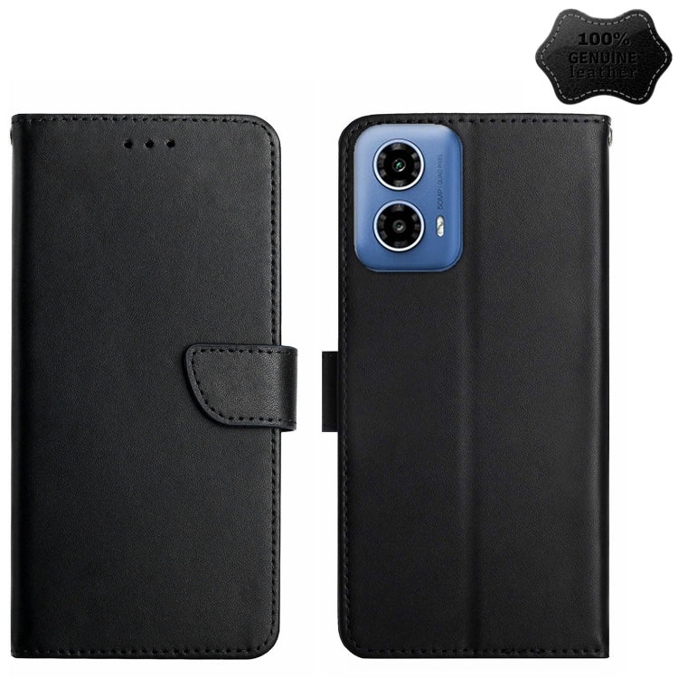 For Motorola Moto G04 / G24 Genuine Leather Fingerprint-proof Horizontal Flip Phone Case(Black) - Motorola Cases by PMC Jewellery | Online Shopping South Africa | PMC Jewellery | Buy Now Pay Later Mobicred