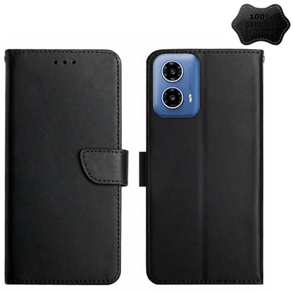 For Motorola Moto G04 / G24 Genuine Leather Fingerprint-proof Horizontal Flip Phone Case(Black) - Motorola Cases by PMC Jewellery | Online Shopping South Africa | PMC Jewellery | Buy Now Pay Later Mobicred