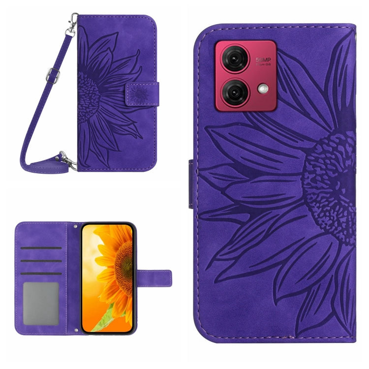 For Motorola Edge 40 Neo HT04 Skin Feel Sun Flower Embossed Flip Leather Phone Case with Lanyard(Dark Purple) - Motorola Cases by PMC Jewellery | Online Shopping South Africa | PMC Jewellery | Buy Now Pay Later Mobicred