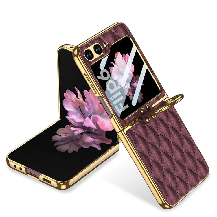 For Samsung Galaxy Z Flip6 GKK Integrated Plating Diamond Texture PU Phone Case with Ring(Red) - free shipping - PMC Jewellery - Order now!