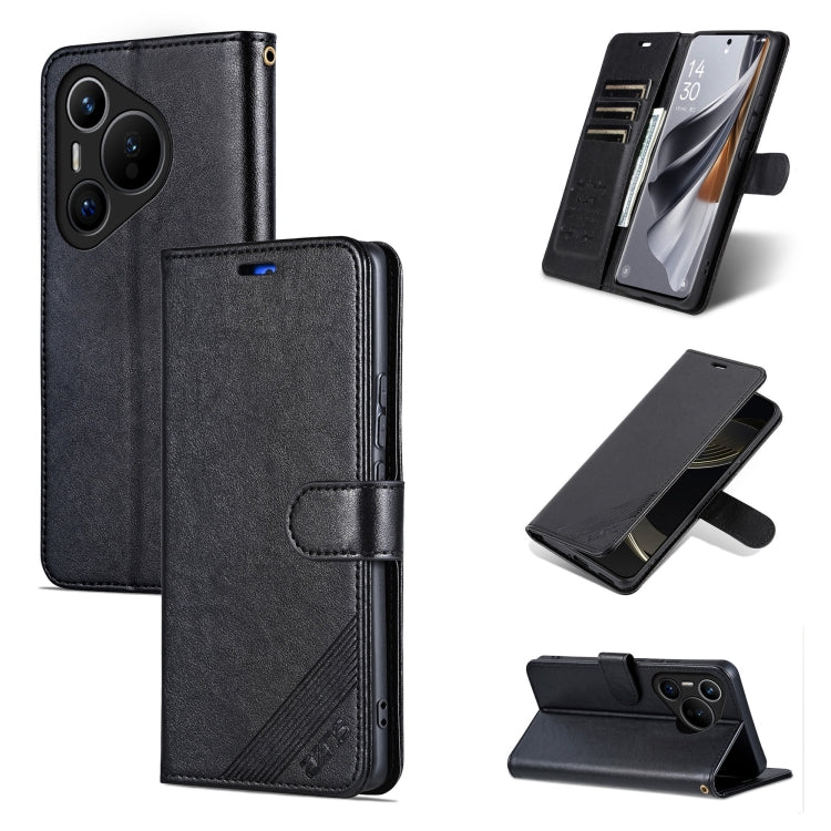 For Huawei Pura 70 AZNS Sheepskin Texture Flip Leather Phone Case(Black) - Huawei Cases by AZNS | Online Shopping South Africa | PMC Jewellery | Buy Now Pay Later Mobicred